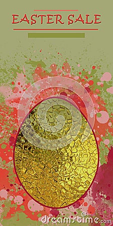 Easter Design with Golden Sparkle Egg, Paint Splashes, and Space for Your Text. Stock Photo