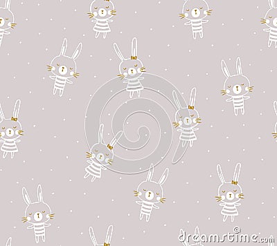 Easter design vector seamless pattern with bunnies. Light baby print for child fabric or gift paper. Vector Illustration