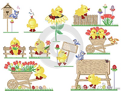 Easter ducklings icons Vector Illustration