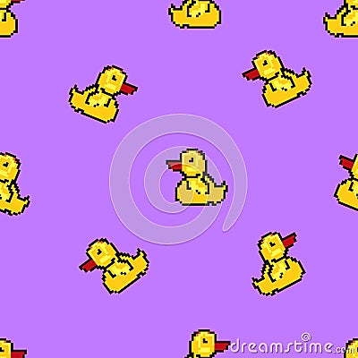 Easter ducks pixel art cute seamless pattern Stock Photo