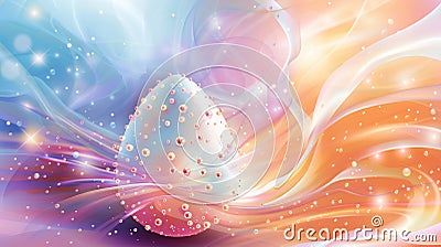 Easter Egg Adorned with Pearls in a Dreamy Pastel Swirl Stock Photo