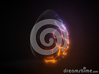 Easter egg. alien with glowing cracks. 3d illustration Cartoon Illustration
