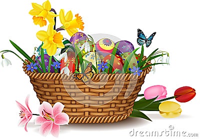 Easter egg in basket Vector Illustration