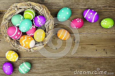 Easter egg border on wood Stock Photo