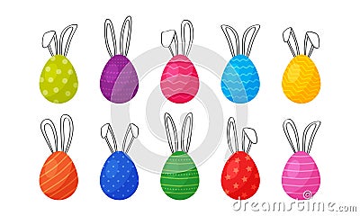 Easter egg with bunny ears, cute rabbit drawn, cartoon funny eggs vector icon, happy animal collection. Colorful illustration Vector Illustration