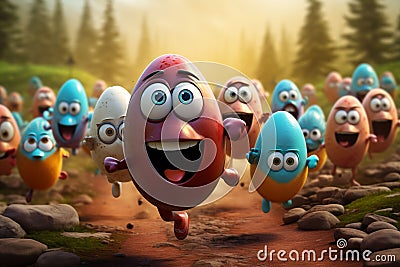 Easter egg characters participating in a lively Stock Photo