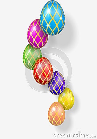Easter egg 3d. Bright hanging Easter eggs, on white background. Decorative template design for greeting card Vector Illustration