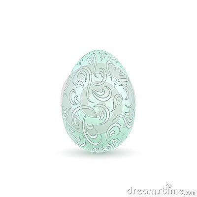 Easter egg 3D icon. Ornate color egg, isolated white background. Swirl realistic design, decoration Happy Easter Vector Illustration