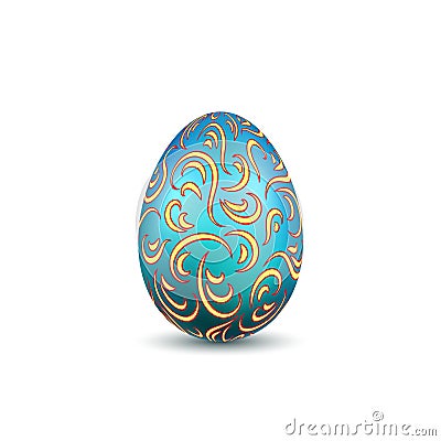 Easter egg 3D icon. Ornate color egg, isolated white background. Swirl realistic design, decoration Happy Easter Vector Illustration