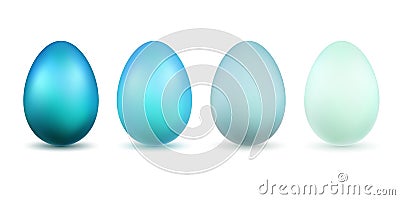 Easter egg 3D icons. Blue bright and pastel eggs set isolated white background. Design decoration for Happy Easter Vector Illustration