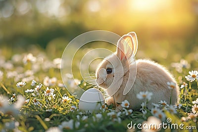 Easter egg on green field. background Generative AI Stock Photo