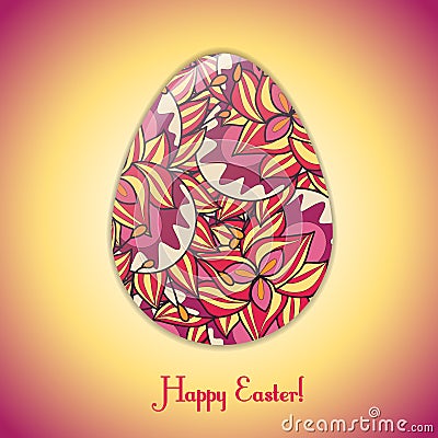 Easter egg greeting card with abstract hand drawn ornament. Vector Illustration