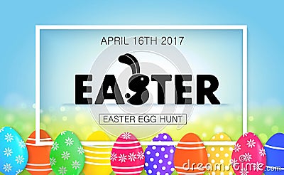Easter egg hunt. Holiday banner with eggs. Vector Illustration