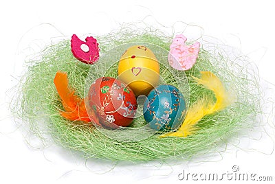 Easter Egg in little bird nest Stock Photo