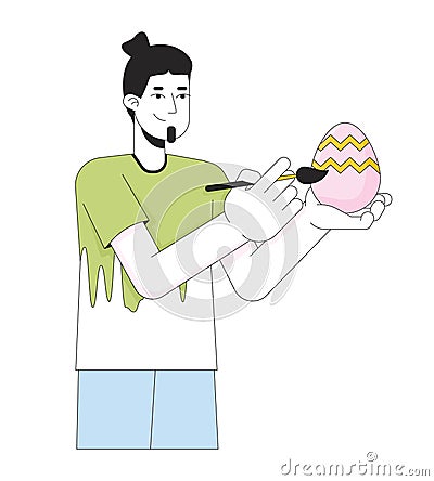 Easter-egg painting man adult caucasian 2D linear cartoon character Vector Illustration
