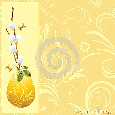 Easter egg and willow branch. Background Vector Illustration