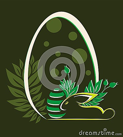 Easter egg with rabbit and leaves Vector Illustration