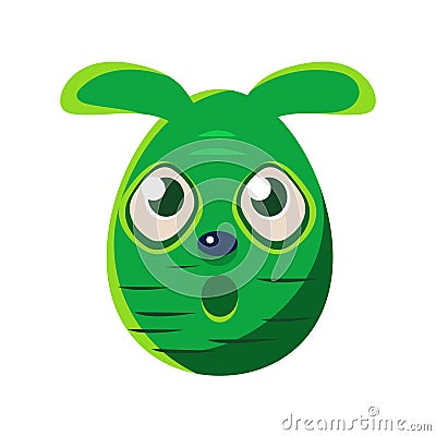 Easter Egg Shaped Scared Green Easter Bunny Colorful Girly Religious Holiday Symbol Emoji Vector Illustration