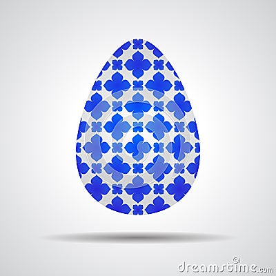 Easter egg sign icon with blue flowers pattern. Easter tradition Vector Illustration