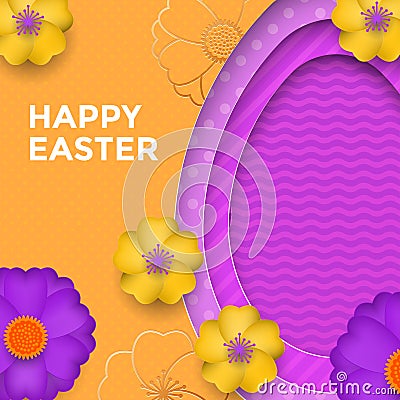 Easter egg on spring flower pattern background. Vector floral papercut design for Happy Easter greeting card Vector Illustration