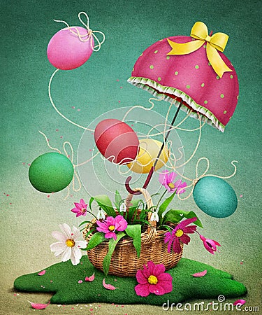 Easter, Egg, Umbrella and Basket Stock Photo