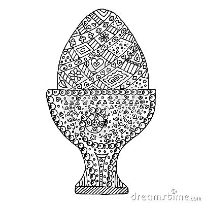 Easter egg vector, Easter egg zen tangle and zen doodle. Easter egg coloring. Black and white. Vector Illustration