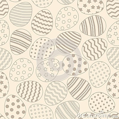 Easter egg vector seamless pattern. Line doodles. Vintage eggs on pastel background Vector Illustration