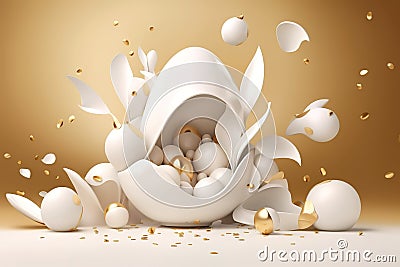 easter egg in white and golden color with rabbit. Generative AI Stock Photo