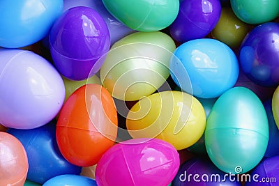 Background of colorful plastic easter eggs Stock Photo