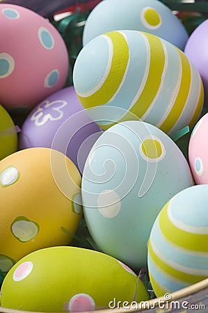 Easter Eggs in Basket Stock Photo