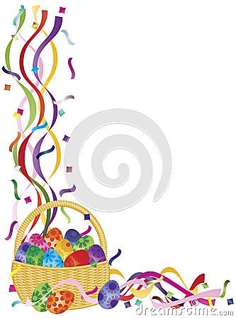 Easter Eggs Basket Confetti Border Illustration Vector Illustration