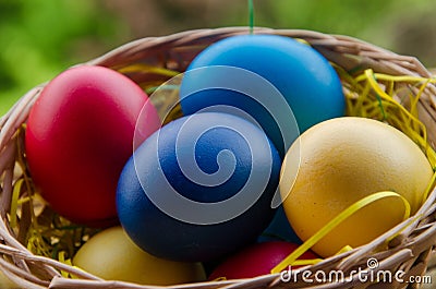 Easter eggs in the basket Stock Photo