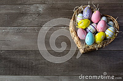 Easter eggs in a basket Stock Photo