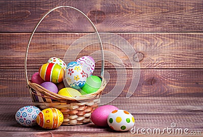 Easter eggs in the basket Stock Photo