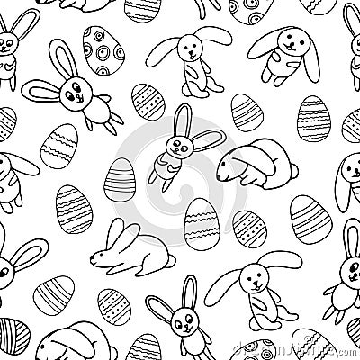Easter eggs and bunnies seamless pattern hand drawn in doodle style Stock Photo