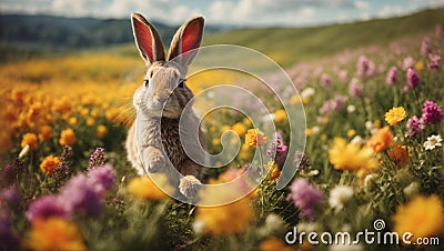 Easter eggs and bunny background. Minimal abstract holidays concept. Stock Photo