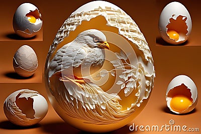Easter eggs with carving bird Stock Photo