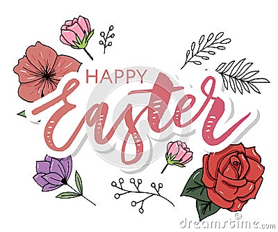 Vector EPS10 hand written lettering illustration for happy easter banner, poster, sale invitation template with colorful Vector Illustration