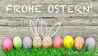 Easter eggs cute bunny. Frohe Ostern Happy Easter german Stock Photo