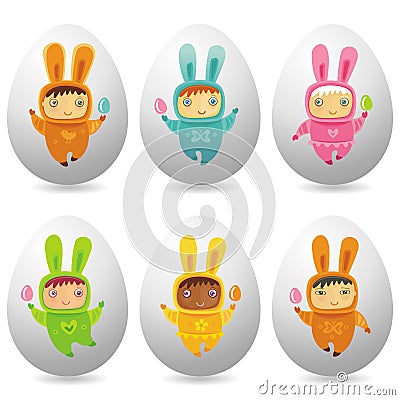 Easter eggs with cute little babies Vector Illustration