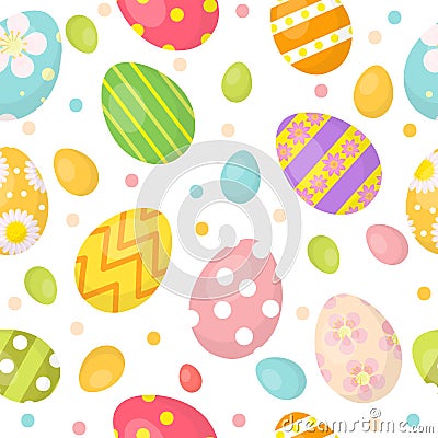 Easter eggs cute seamless pattern, endless backdrop. Colorful background, texture, digital paper. Vector illustration. Vector Illustration