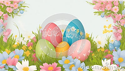 Easter eggs and decor .AI Stock Photo