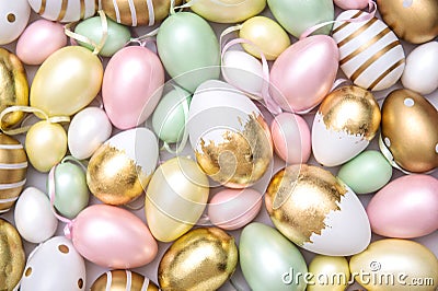 Easter eggs decoration Pastel colored golden egg Stock Photo
