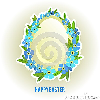Easter eggs and forget-me flowers frame Vector Illustration