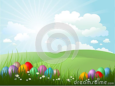 Easter eggs in grass Vector Illustration