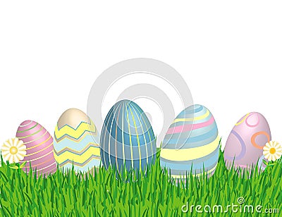 Easter Eggs in the grass with flowers! Vector Illustration