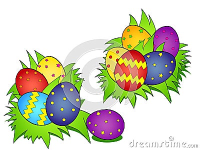 Easter eggs in the grass, nest. Object on white background. Stock Photo