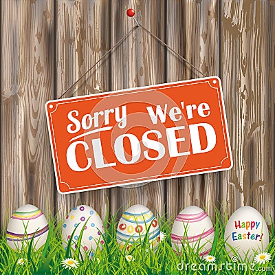 Easter Eggs Grass Worn Wood Closed Vector Illustration