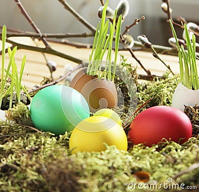 easter eggs on the grass Stock Photo