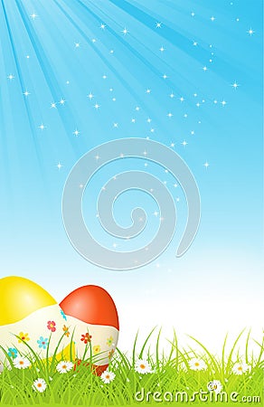 Easter eggs in green grass Vector Illustration